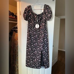 Black and pink floral midi dress